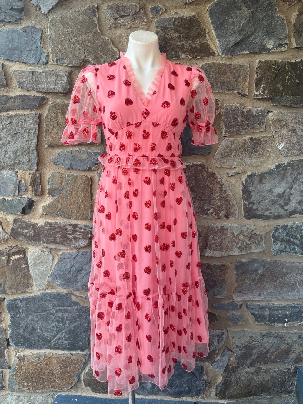 RACHEL PARCELL Sequin Heart Tulle Midi Dress size XS
